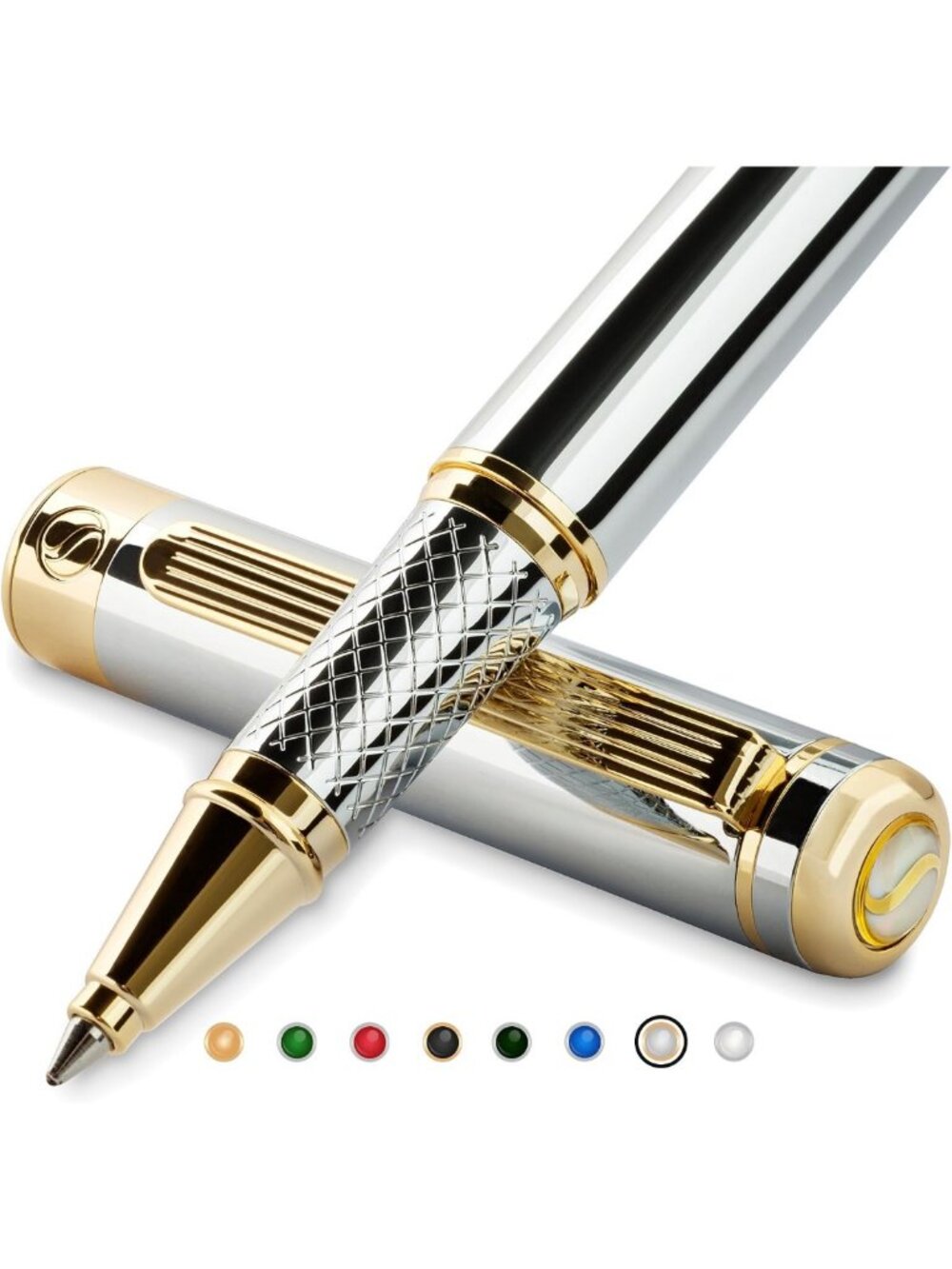 Luxury Silver Chrome Rollerball Pen - Real Gold Plating, Schmidt Ink, Gift for